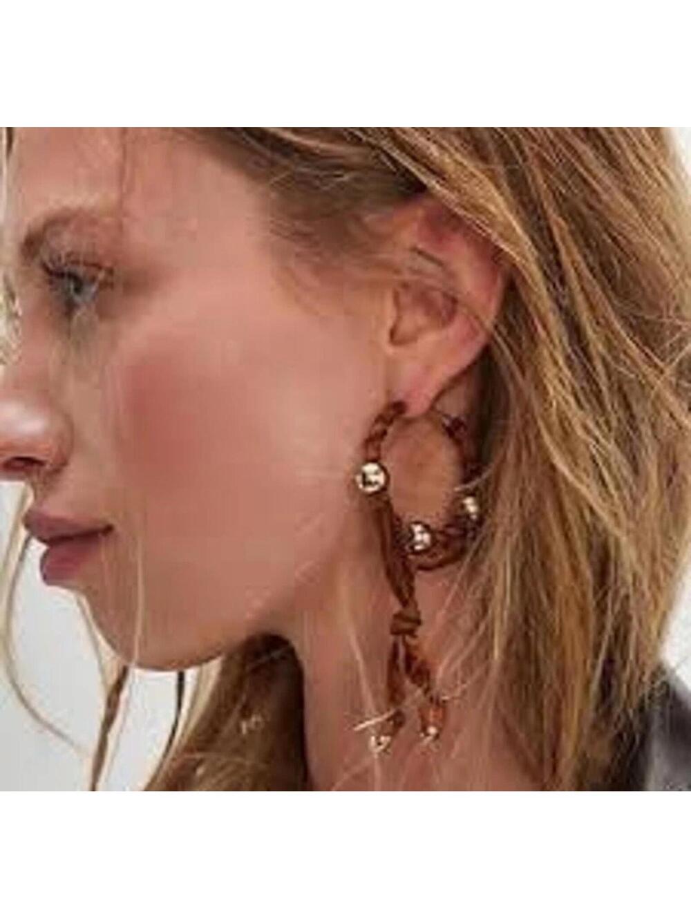 Free People Lingering Love Hoops Earrings Chocolate Brown / Gold NWT Boho Style